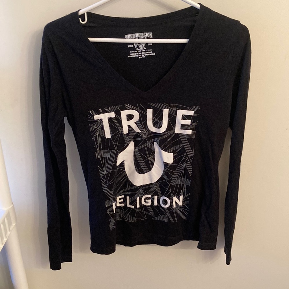 True Religion Brand Jeans World Tour Long Sleeves Black T-shirt Sz XS